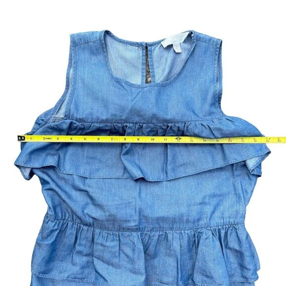 MICHAEL Michael Kors Blue Chambray Ruffle Dress M Keyhole Back Button - Picture 4 of 8